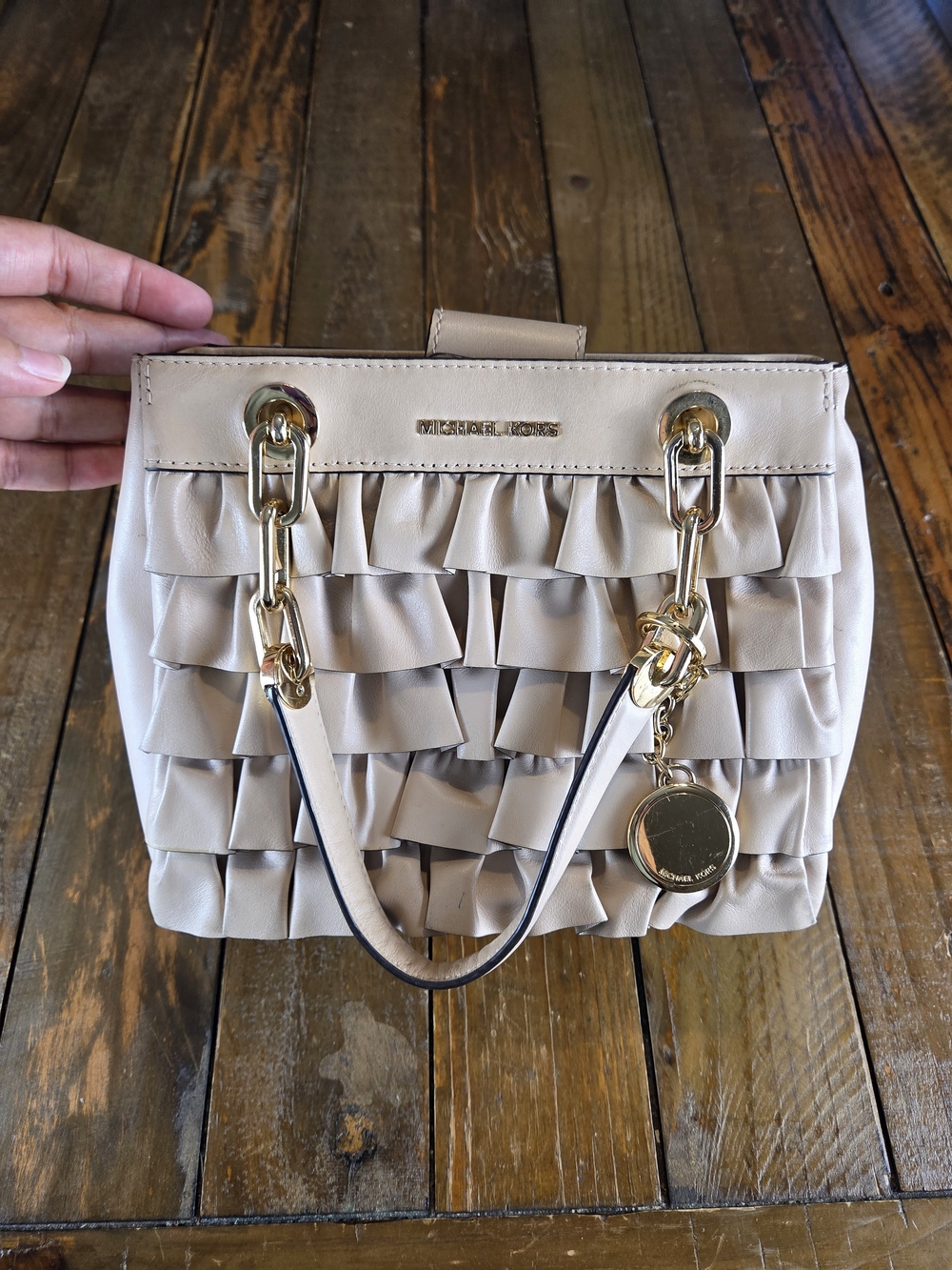 Michael Kors Women's Blush Ruffle Leather Satchel - Picture 2 of 15